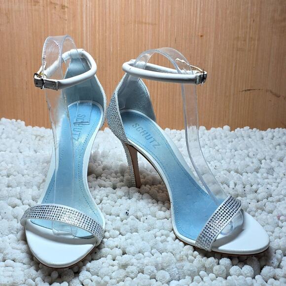 Schutz Cadey Lee Strappy  Elegant White Ankle Strap Heels Diamond Elegant 8.5 - Picture 16 of 16
